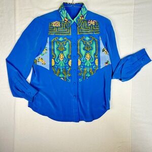 HOWARD WOLF Vintage Blue Button Up Shirt Blouse Made in USA Size 10